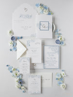 Luxury Pocket Laguna Beach Wedding Invitations , California in Dusty Blue | Bespoke Commission C&E