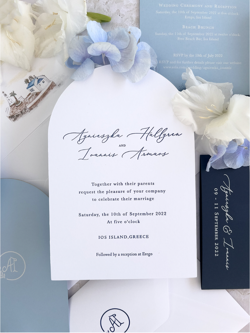 Venue : Greece Wedding Arch Style Deluxe Stationery | Bespoke Commission A&I