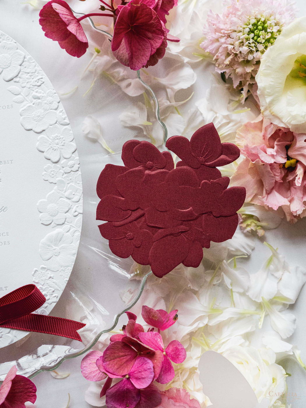 Luxurious and Unique 3d Sculpted Place Card with Name Printed | Floral | Hydrangea