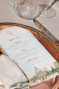 Arch Plate Menu Design with Venue Watercolor | Villa Miani, Rome
