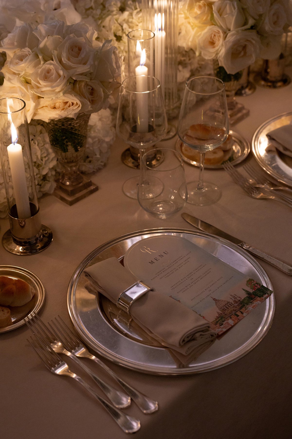 Arch Plate Menu Design with Venue Watercolor | Villa Miani, Rome