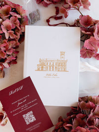 Villa Erba | Luxury Velvet Hard Back Folio Invitation with Gold Foil and Ribbon in White Velvet with Custom Venue |  Lake Como, Italy | F&J (Copy)