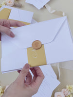 White & Gold Wedding Pocket Style Invitation with Custom Venue Sketch | Bespoke Commission N&O