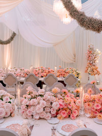 Bespoke Rose Blush Pearl Mass Menu in shape of a rose made with 100% Silk