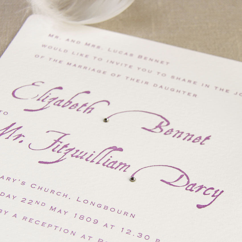 Purple Letterpress Day Wedding Invitation