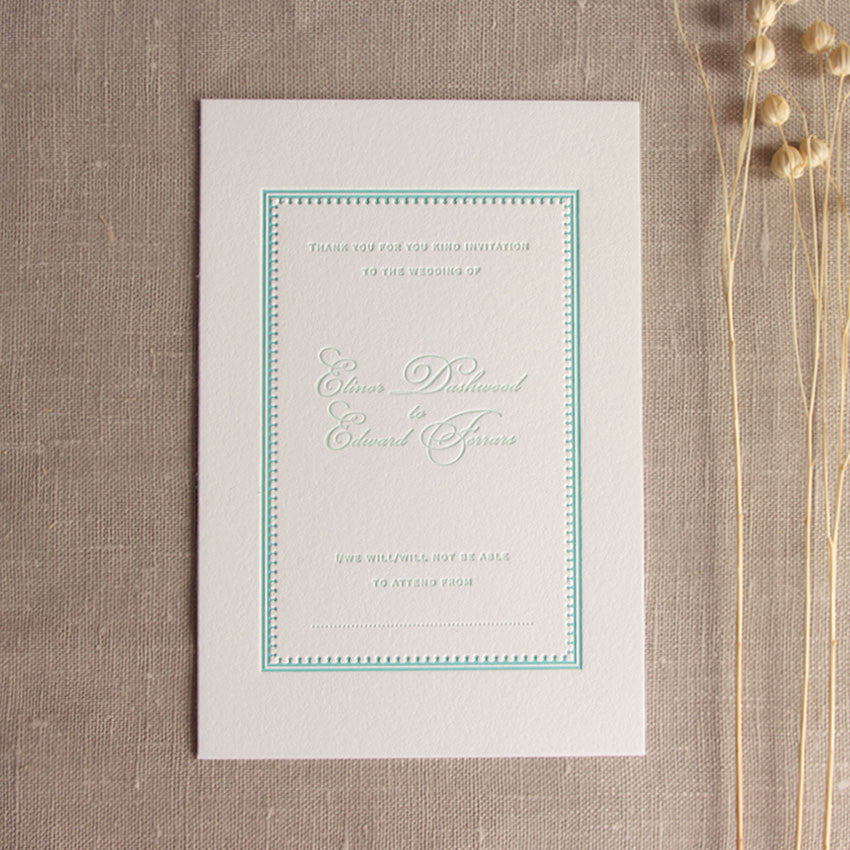 Mint Letterpress Wedding Reply Card, RSVP