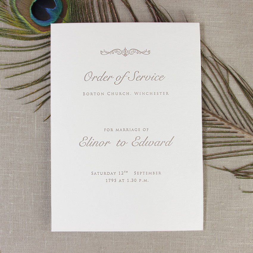 Embossed Luxury Letterpress Elegant Order of Service / Menu