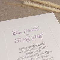 Embossed Letterpress Lilac Frame Evening Wedding Invitation