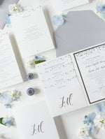 Silver Foil Confetti Dotted Wedding Invitation Suite Foil Monogram, RSVP + Envelopes
