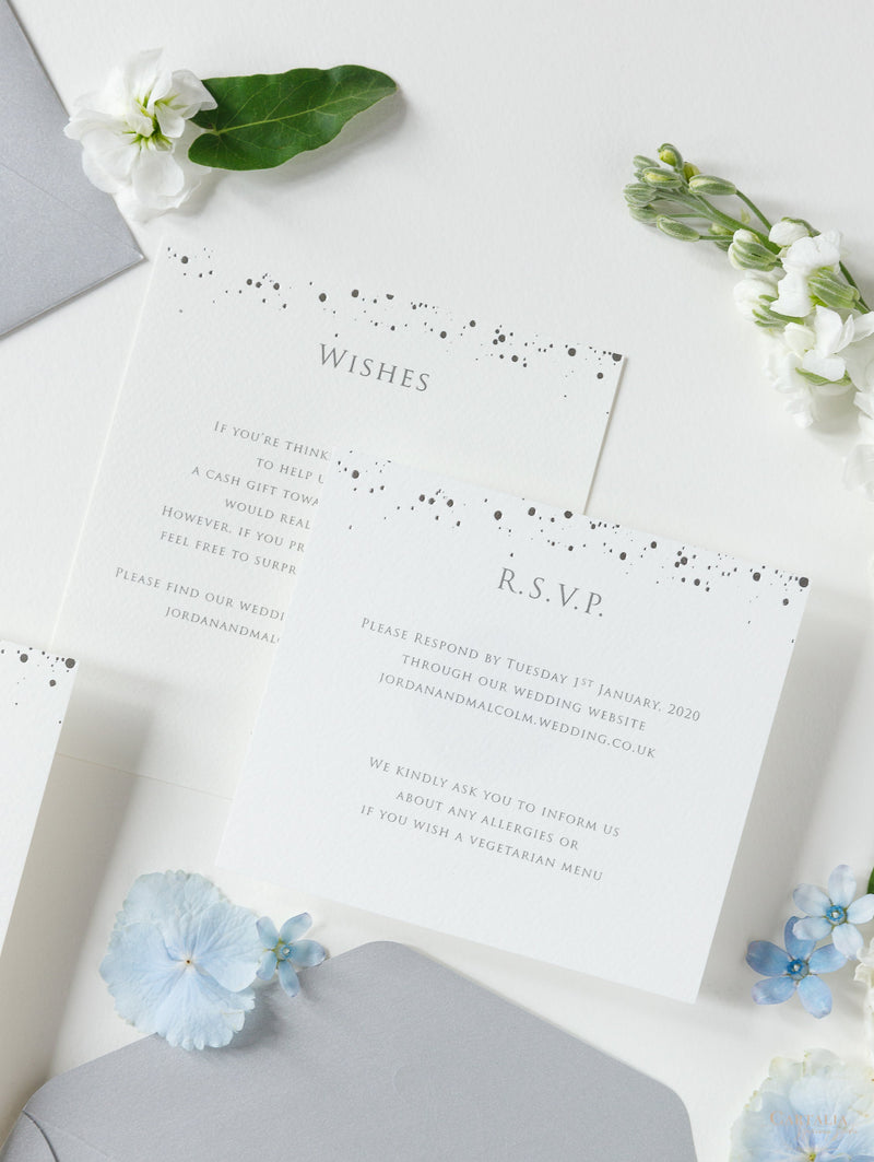 Silver Foil Confetti Dotted Wedding Invitation Suite Foil Monogram, RSVP + Envelopes