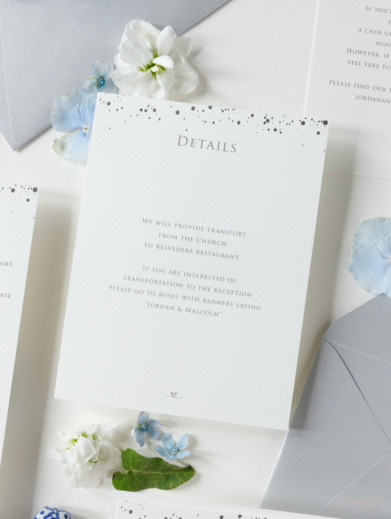 Silver Foil Confetti Dotted Wedding Invitation Suite Foil Monogram, RSVP + Envelopes