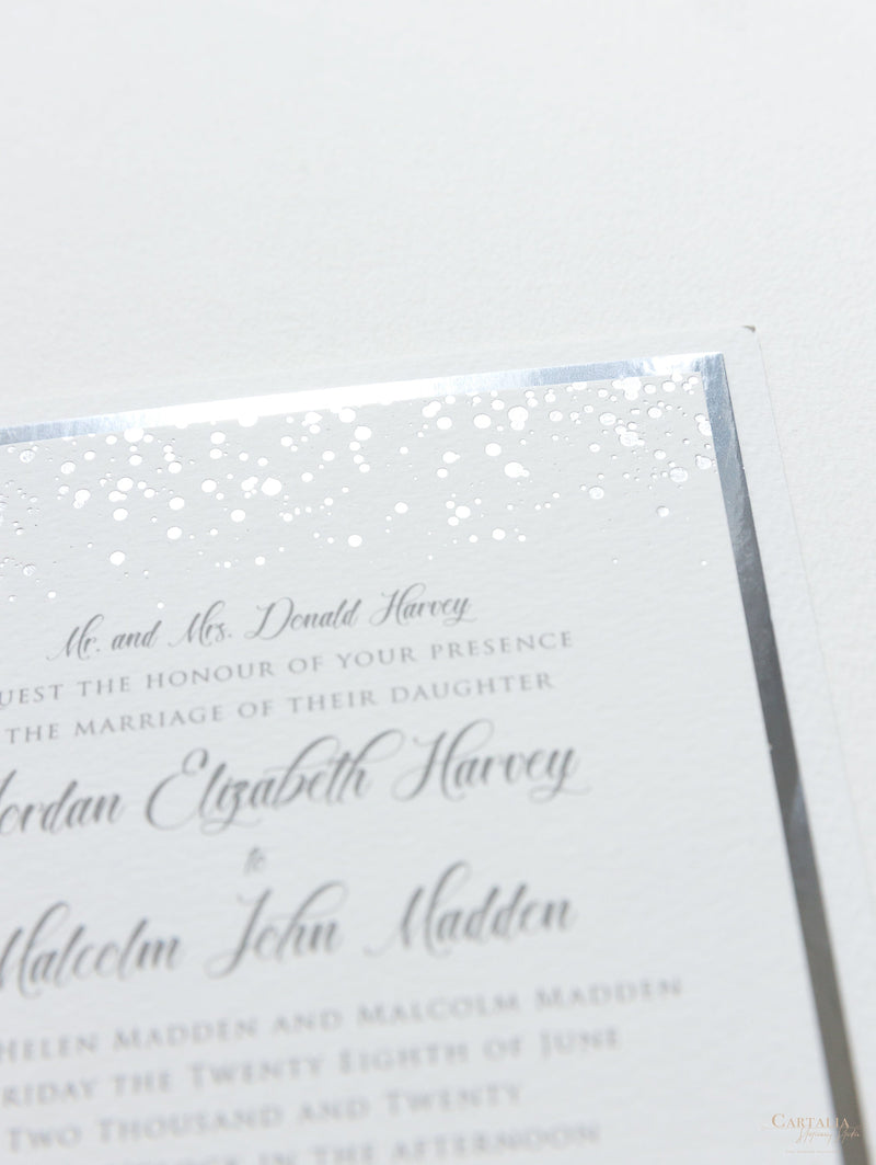 Silver Foil Confetti Dotted Wedding Invitation Suite Foil Monogram, RSVP + Envelopes