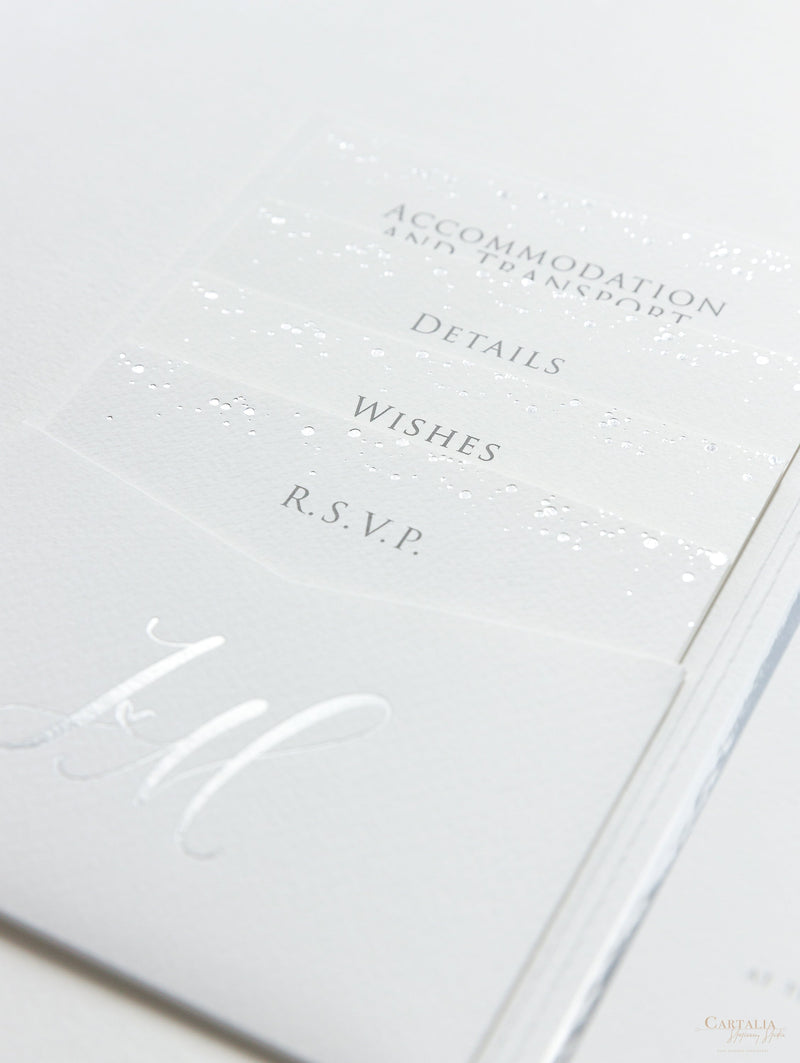 Silver Foil Confetti Dotted Wedding Invitation Suite Foil Monogram, RSVP + Envelopes