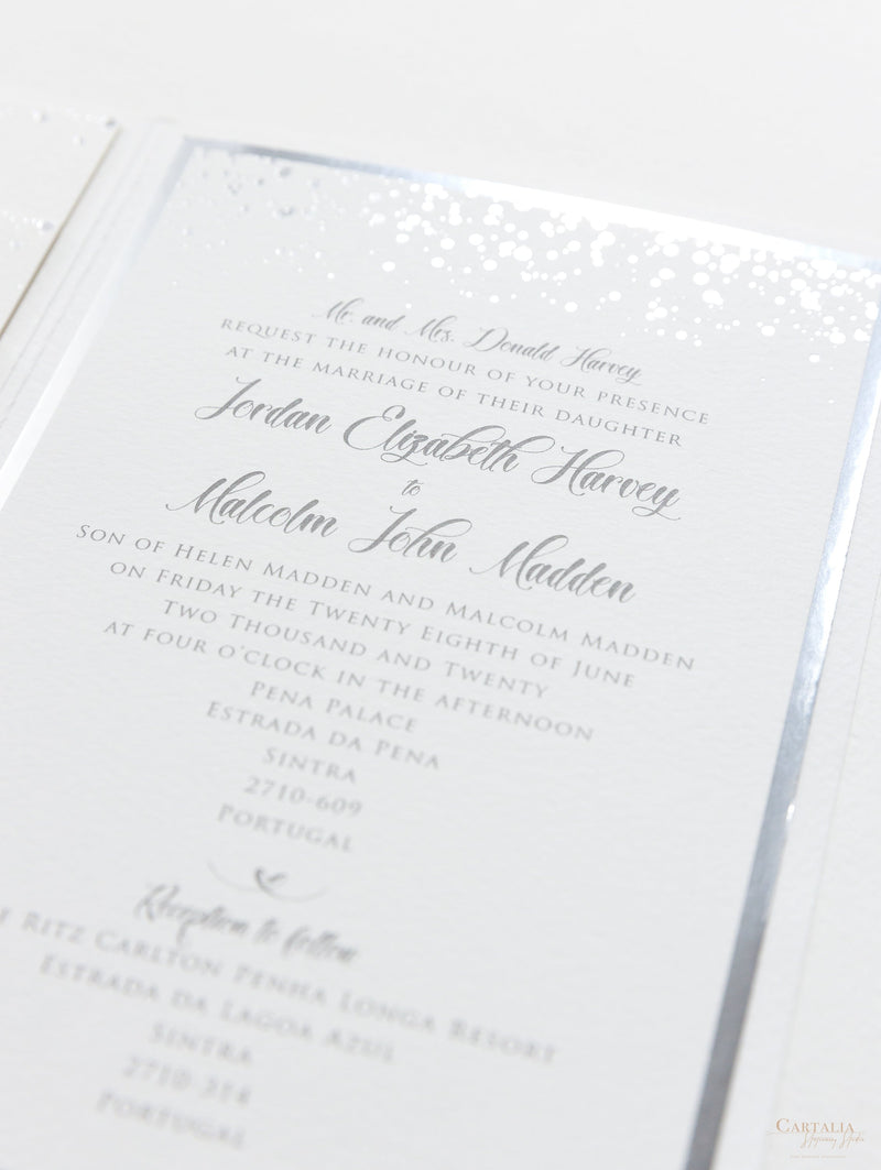 Silver Foil Confetti Dotted Wedding Invitation Suite Foil Monogram, RSVP + Envelopes