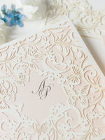 Magic Garden Butterfly Laser cut Pull out folder in Ivory and Blush Metallic Colours with Rsvp