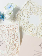 Magic Garden Butterfly Laser cut Pull out folder in Ivory and Blush Metallic Colours with Rsvp