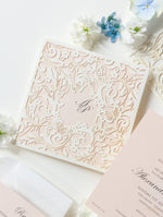 Magic Garden Butterfly Laser cut Pull out folder in Ivory and Blush Metallic Colours with Rsvp