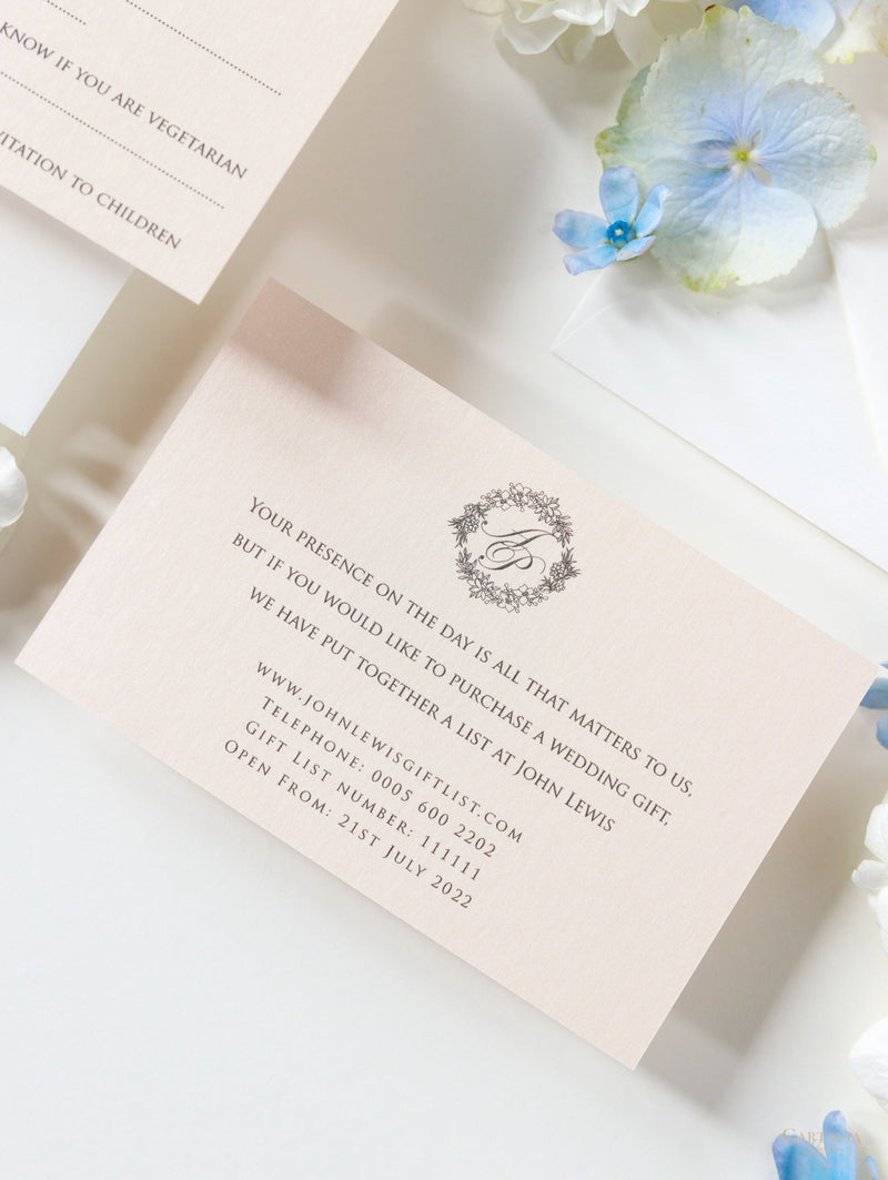 Magic Garden Butterfly Laser cut Pull out folder in Ivory and Blush Metallic Colours with Rsvp