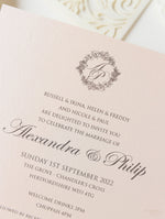 Magic Garden Butterfly Laser cut Pull out folder in Ivory and Blush Metallic Colours with Rsvp