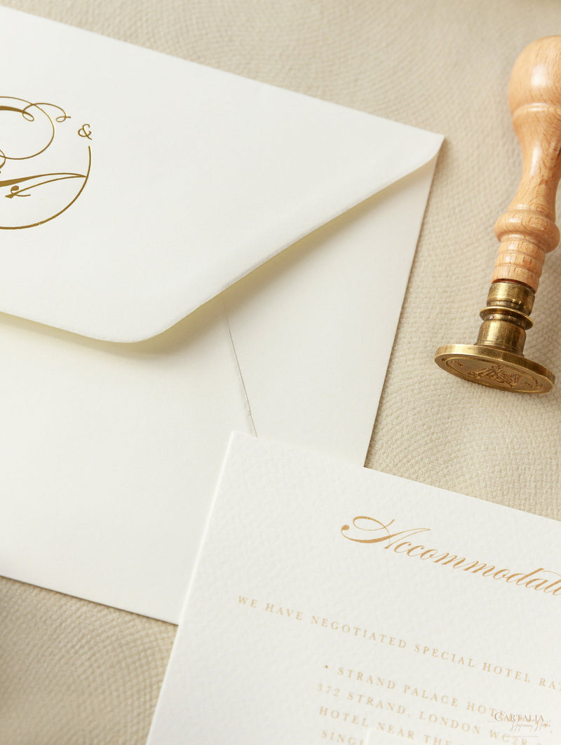 Luxury Classic Pocket fold with 4 inserts Wedding Invitation Suite with Gold Foil