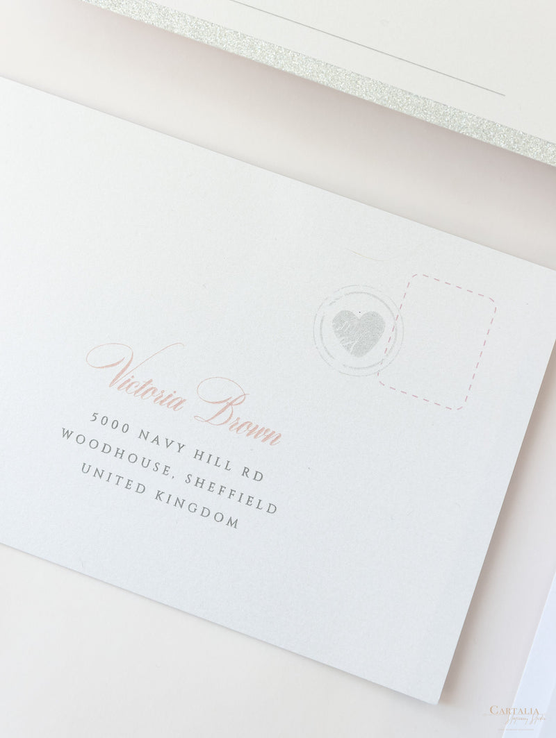 Luxury Glitter & Bow Passport Wedding Invitation in SilverGlitter Real Silver Foil