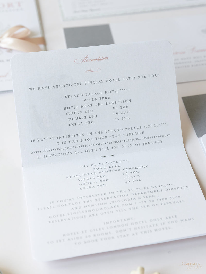 Luxury Glitter & Bow Passport Wedding Invitation in SilverGlitter Real Silver Foil