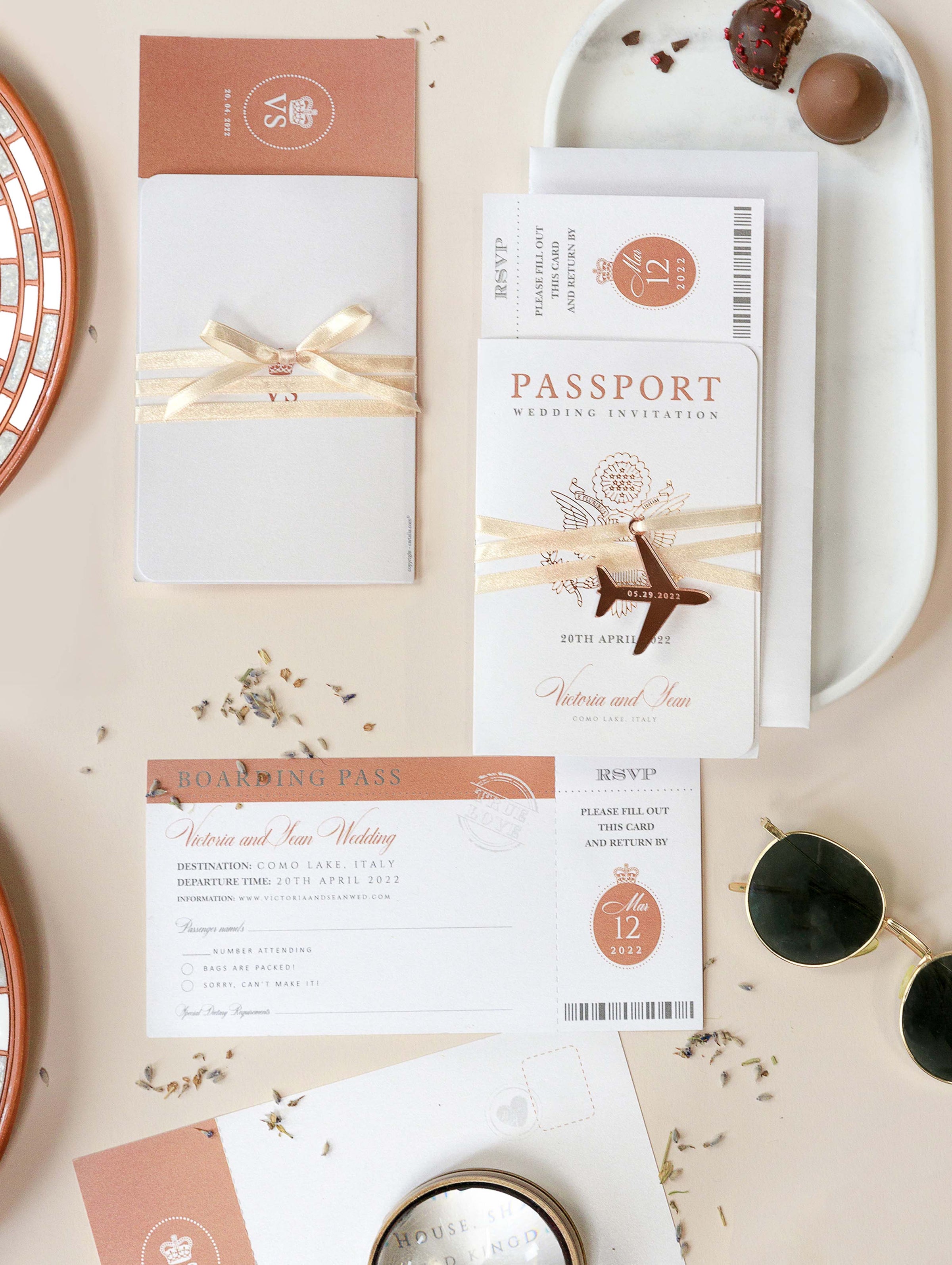 Rose Gold Luxury Passport Wedding Invitation with Real Foil Boarding P –  Cartalia