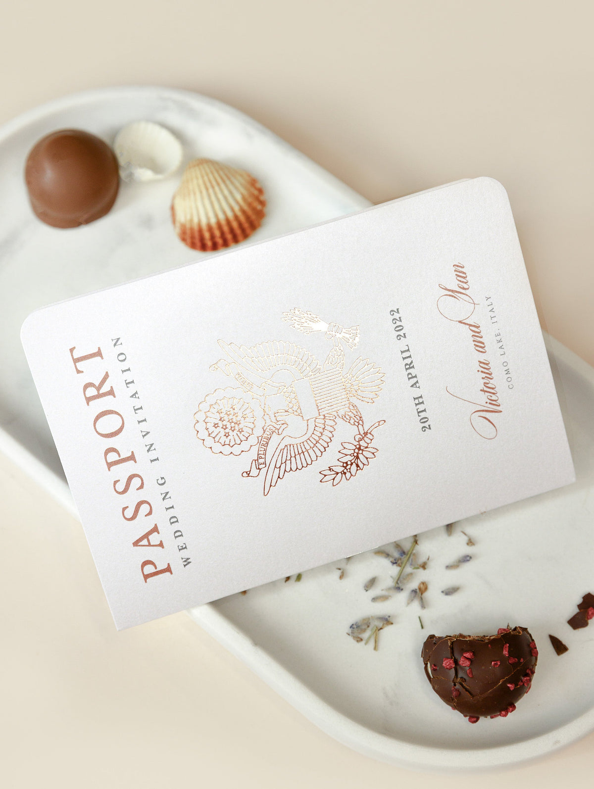 Rose Gold Luxury Passport Wedding Invitation with Real Foil Boarding Pass & Engraved Plane Invite suite