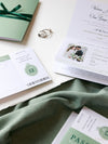 Sage Green Passport Wedding Invitation - Luxury Engraved Plane in Gold Plexi Passport & Real Gold Foil Destination Wedding