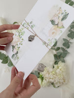 Vellum Day Invitation & RSVP │White Hydrangea Flowers & Greenery │ with Mirror Plexi
