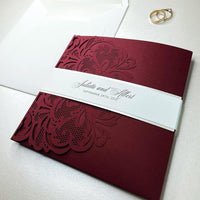 Luxury Blush Opulence Laser Cut Lace Pocketfold Wedding Invitation Suite with 3 Tier :  Guest Info & Travel & Rsvp Card