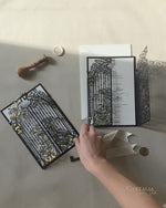 Elegant Black Ornamental Gate Laser Cut Wedding Day Invitation with Real Gold Foil