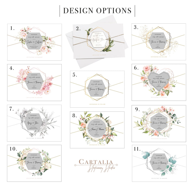 Acrylic Silver Mirror Save The Date Card with Floral Design & Real foil