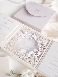 Lilac & Purple Couture Box : 3D Luxuriously Intricate Tier Laser Cutting Wedding Invitation Suite