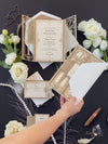 Golden Hollywood Lasercut Gate, Great Gatsby Wedding Invitation with Belly Band Monogram
