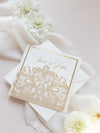Luxury Champagne Opulence Laser Cut Square Lace Save the Date with Envelope