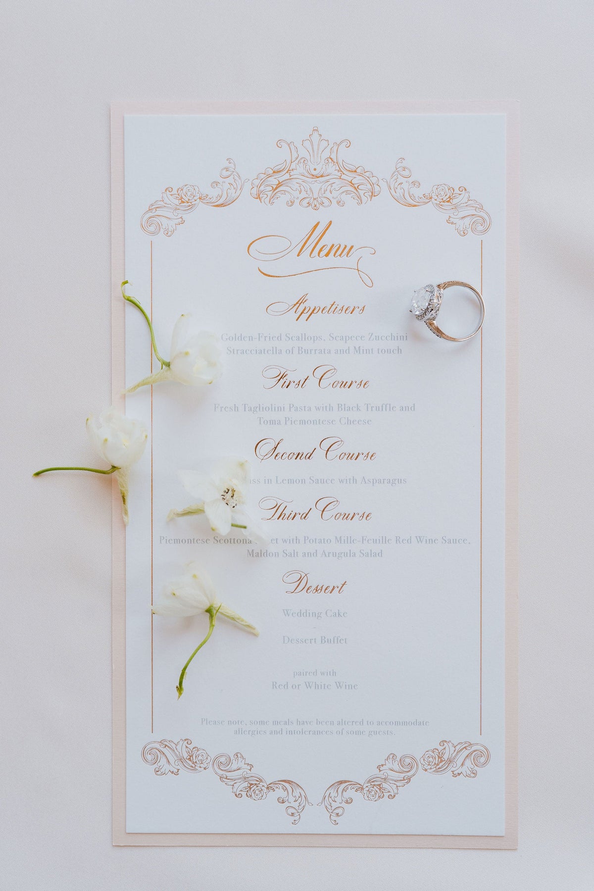 Luxury Plate Menu with Deckled Edge & Rose Gold Foil Monogram
