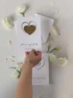 Gold Mirror Plexi Save the Date Magnet with Heart Foiled card.