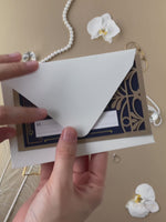 Golden Art Deco Great Gatsby Laser Cut Gatefold Wedding Day Invitation