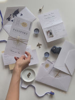 International Compass Passport Wedding Invitation Real Foil Boarding Pass Invite & World Map Liner