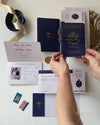 USA / American Passport Navy Wedding Invitation with Shimmering Foil + Boarding Pass Style Rsvp