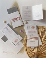 Passport Wedding Invitation in Blush with Silver Foil Boarding Pass Invite suite