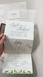 Concertina Style 3 Fold Invitation Boho Style Timeline with Kraft Envelope and Twine