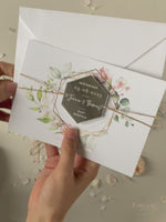 Acrylic Silver Mirror Save The Date Card with Floral Design & Real foil