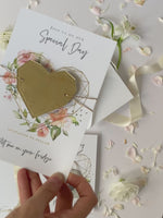 Blush Pink & Gold Geometric Heart Acrylic Mirror Magnet Save the Date Card