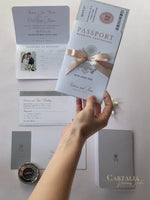 Luxury Glitter & Bow Passport Wedding Invitation in SilverGlitter Real Silver Foil