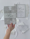 White Winter a Snowflake Laser Cut Gatefold Wedding Day Invitation with Glitter Backing