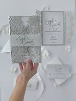 White Winter a Snowflake Laser Cut Gatefold Wedding Day Invitation with Glitter Backing