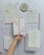 Modern Layered  Vellum/ Parchment Suite with Cherry Blossom Tree & Rose Gold Foil
