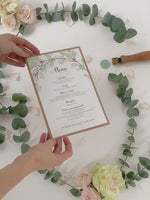 Green Watercolour Leaf Rustic Wedding Order of Service / Menu
